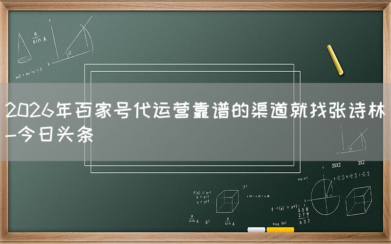 2026年百家号代运营靠谱的渠道就找张诗林-今日头条