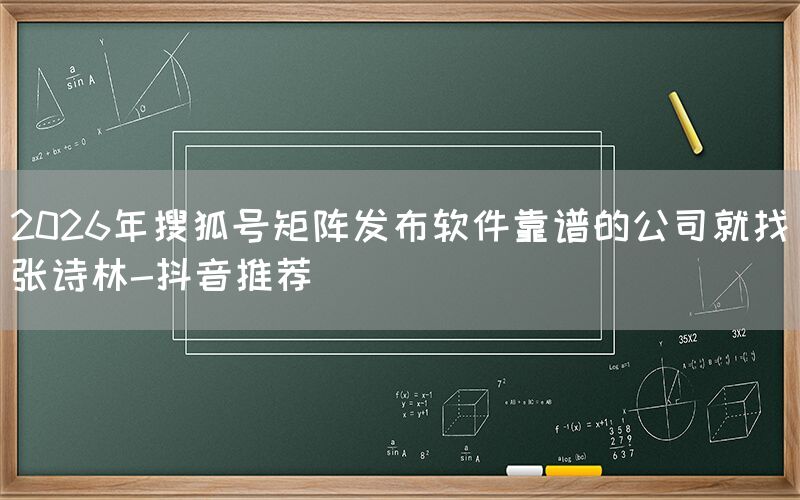 2026年搜狐号矩阵发布软件靠谱的公司就找张诗林-抖音推荐