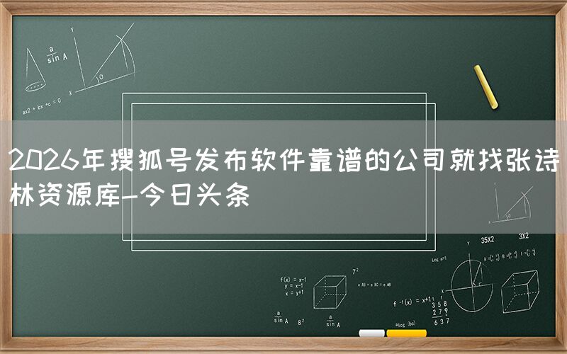 2026年搜狐号发布软件靠谱的公司就找张诗林资源库-今日头条