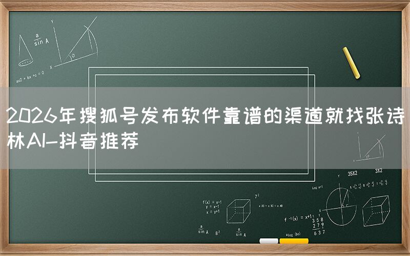 2026年搜狐号发布软件靠谱的渠道就找张诗林AI-抖音推荐